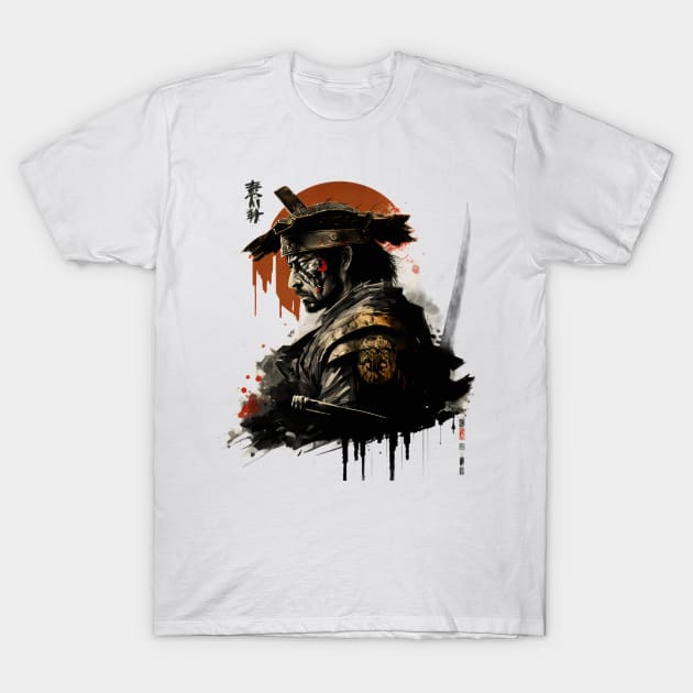 Samurai Red Sun T-Shirt by ai1art